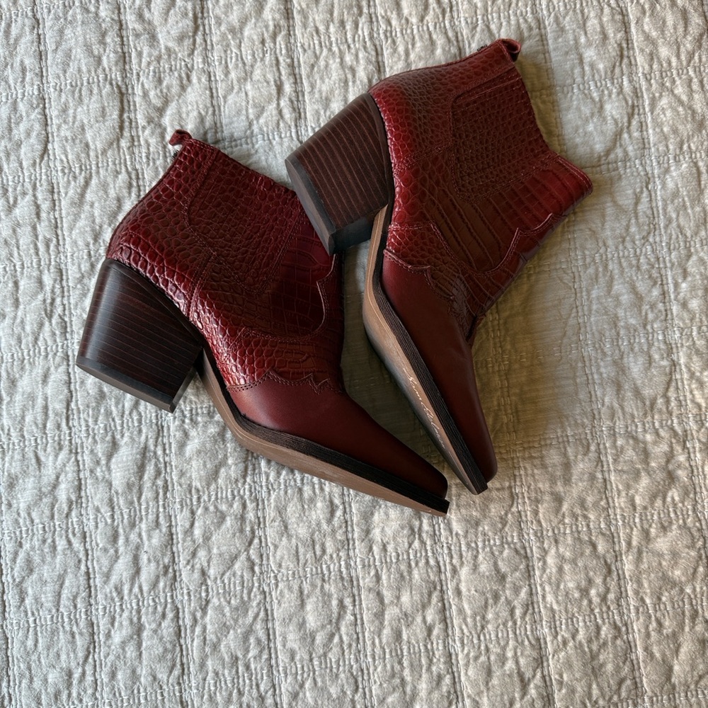 Sam Edelman Red Croc-Embossed Ankle Booties